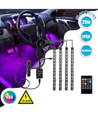 GloboStar® 81842 Car Underglow LED Tube Kit - Κρυφός Φωτισμός Αυτοκινήτου DC 12V 20W με Χειριστήριο Αδιάβροχο IP68 Πολύχρωμο RGB